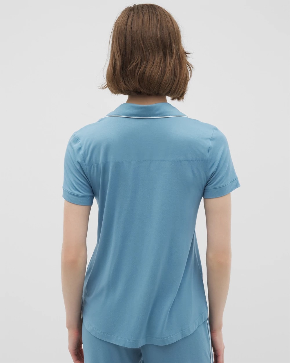 BLUE HEAVEN Solid Short Sleeve Notch Collar Pajama Top