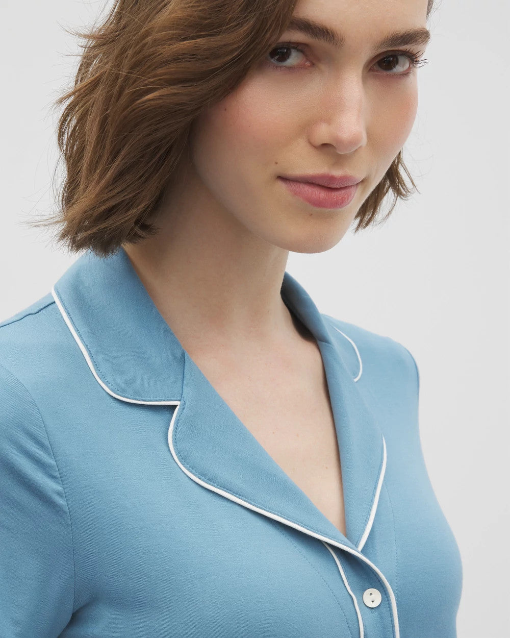 BLUE HEAVEN Solid Short Sleeve Notch Collar Pajama Top
