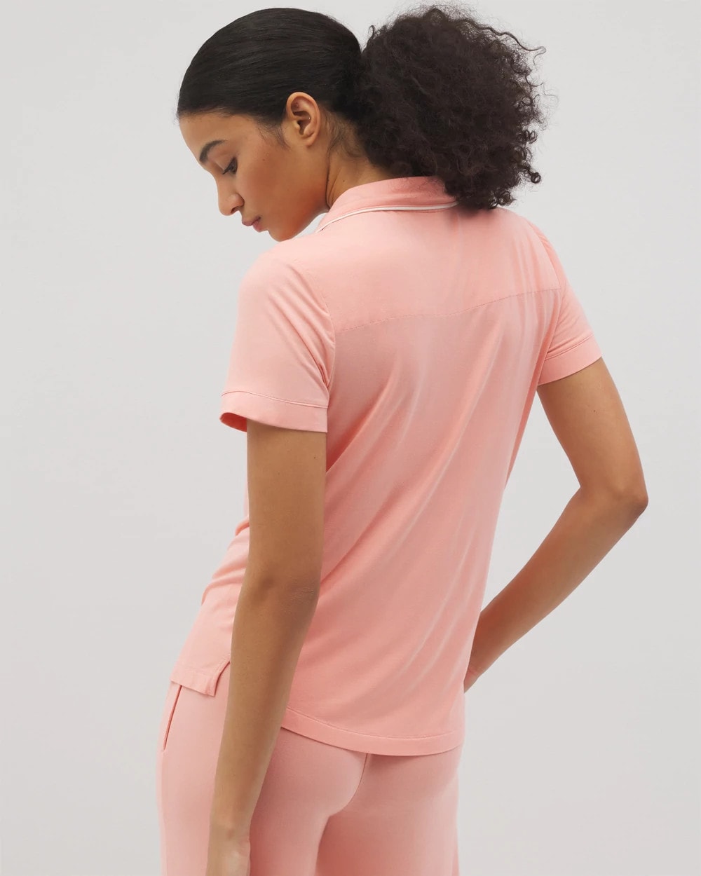 PALOMA GLOW Solid Short Sleeve Notch Collar Pajama Top