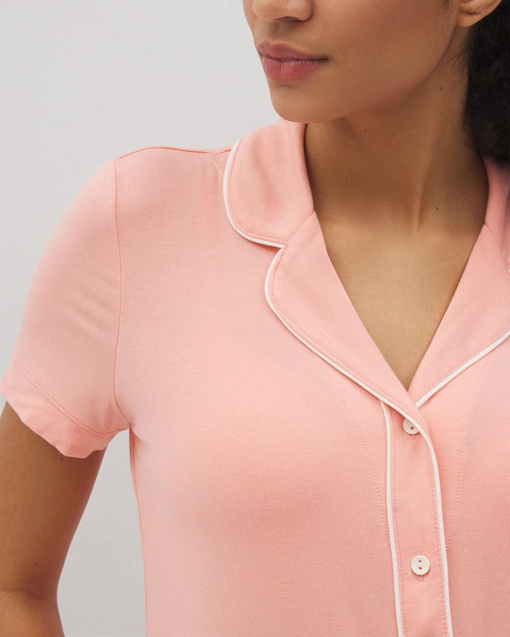 PALOMA GLOW Solid Short Sleeve Notch Collar Pajama Top