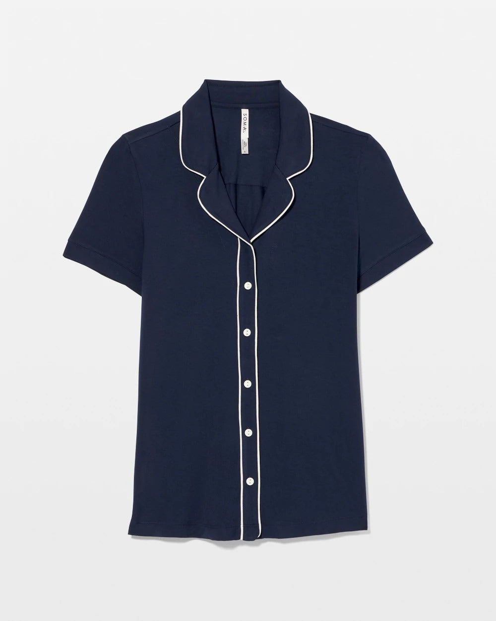 NIGHTFALL NAVY Solid Short Sleeve Notch Collar Pajama Top