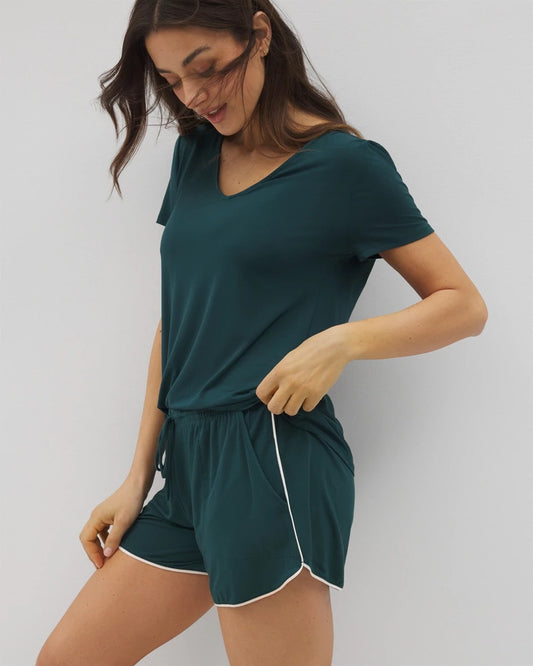DARK SEA Solid Piped Pajama Shorts