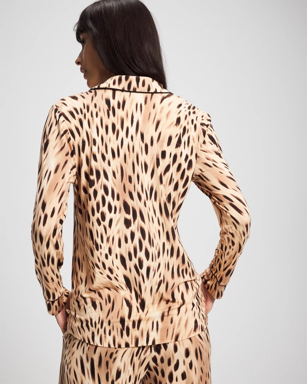 SPLENDID LEOPARD AMBER Long-Sleeve Printed Notch Collar Pajama Top
