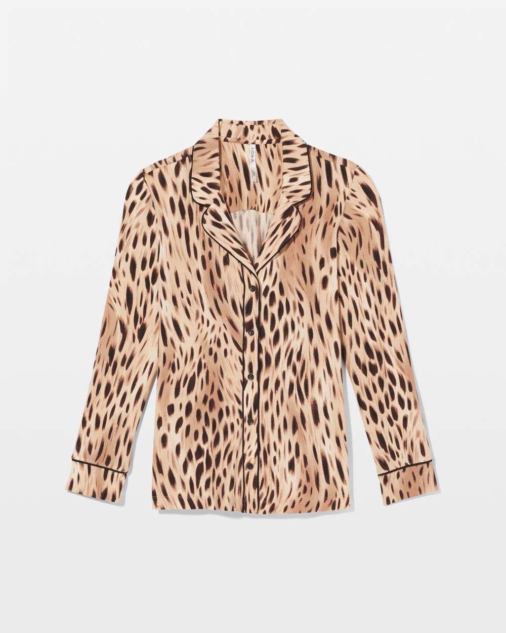 SPLENDID LEOPARD AMBER Long-Sleeve Printed Notch Collar Pajama Top