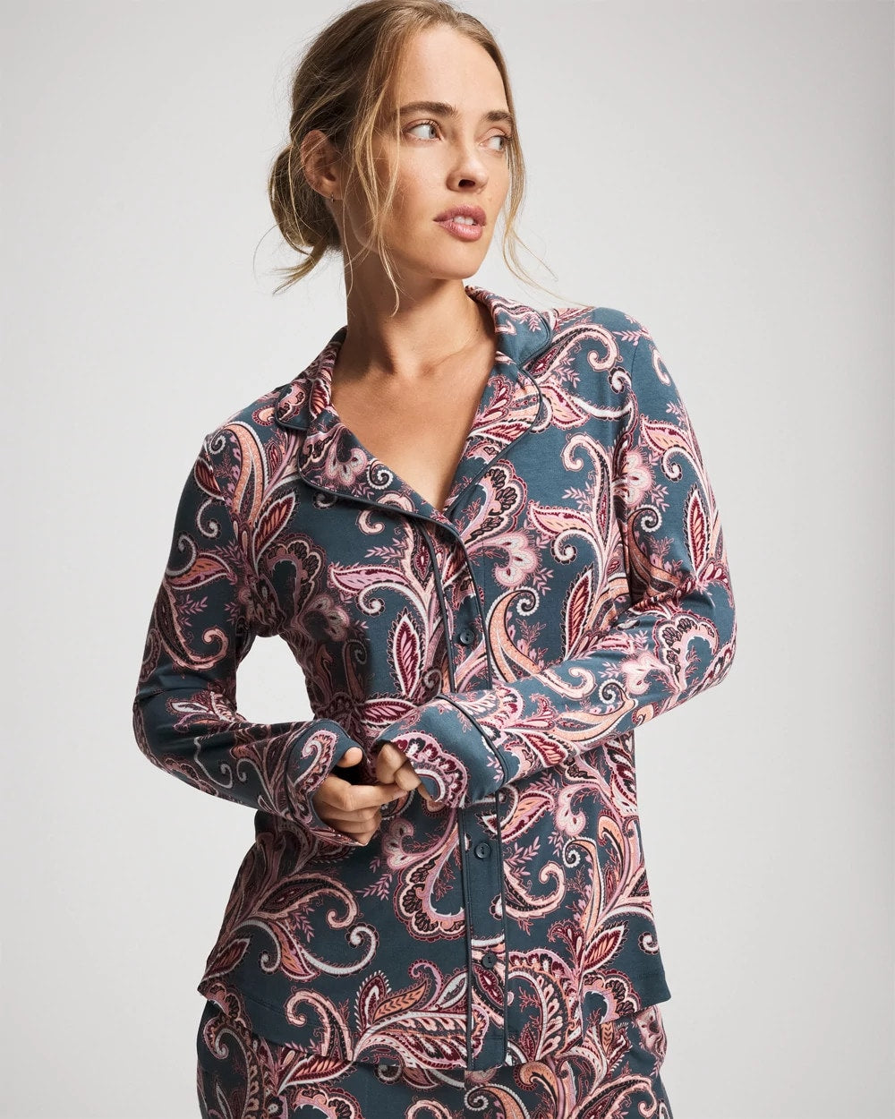 IMPERIAL PAISLEY MD PET Long-Sleeve Printed Notch Collar Pajama Top