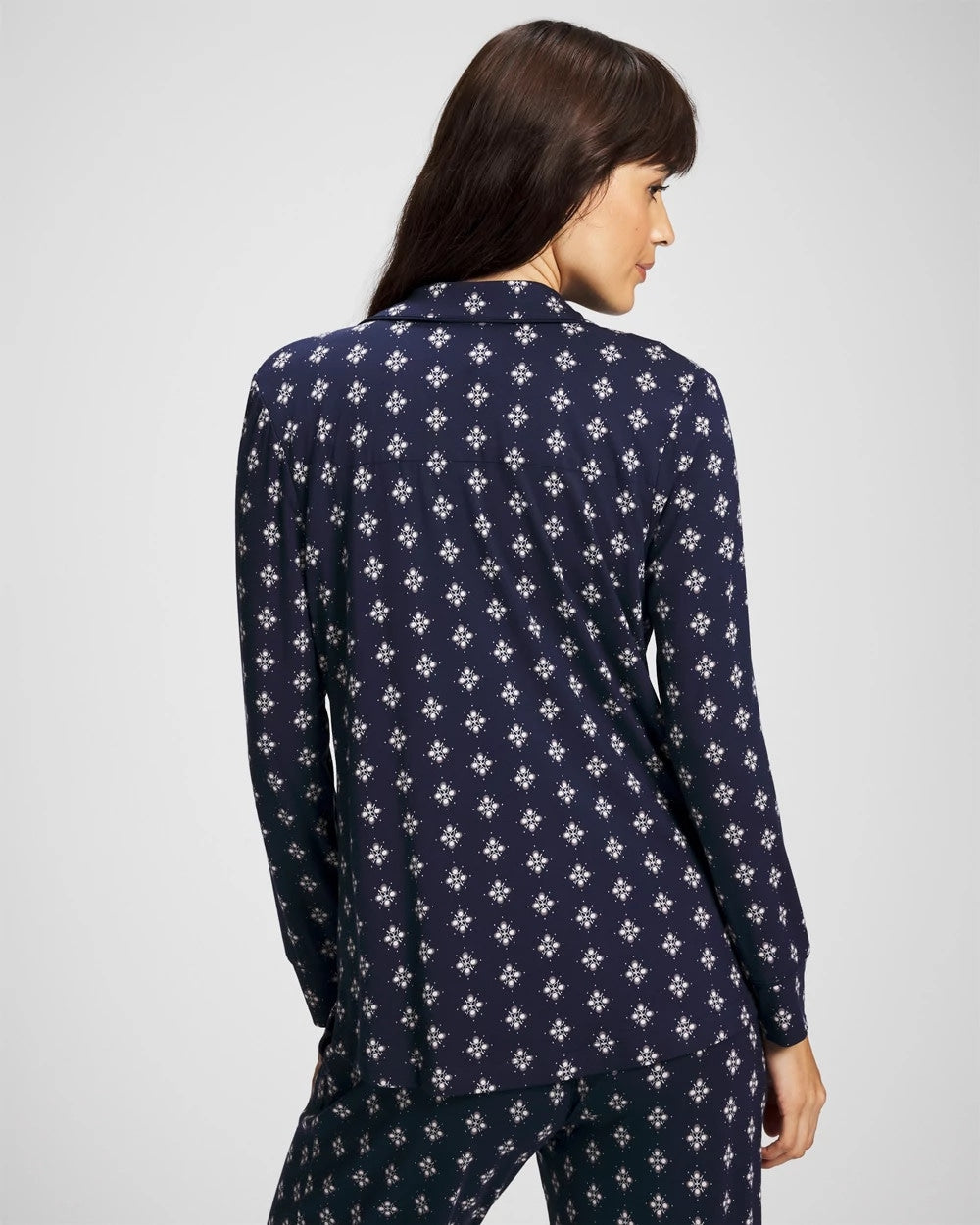 BELLE FOULARD NAVY Long-Sleeve Printed Notch Collar Pajama Top