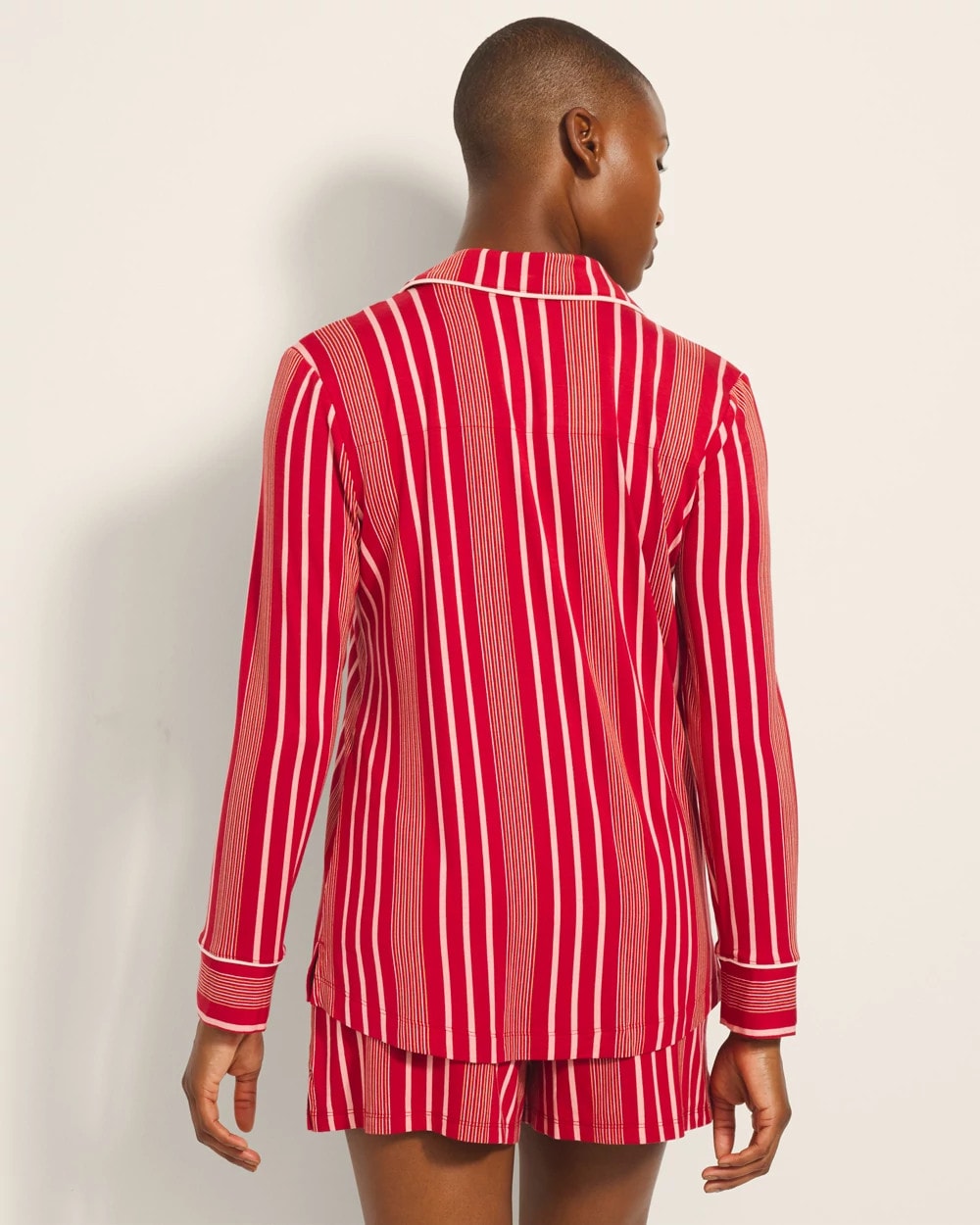 ASPEN STRIPE RED Long-Sleeve Printed Notch Collar Pajama Top