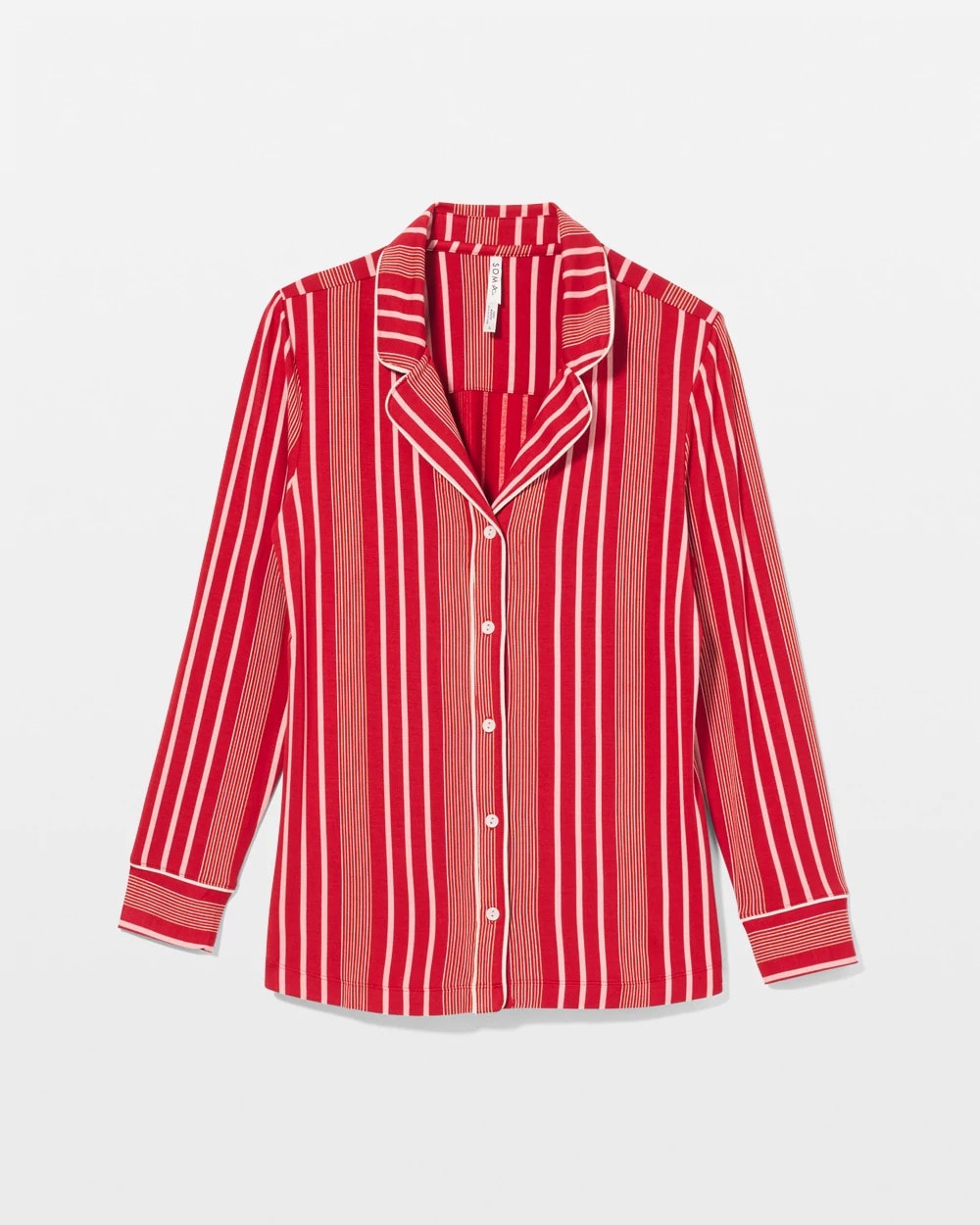 ASPEN STRIPE RED Long-Sleeve Printed Notch Collar Pajama Top