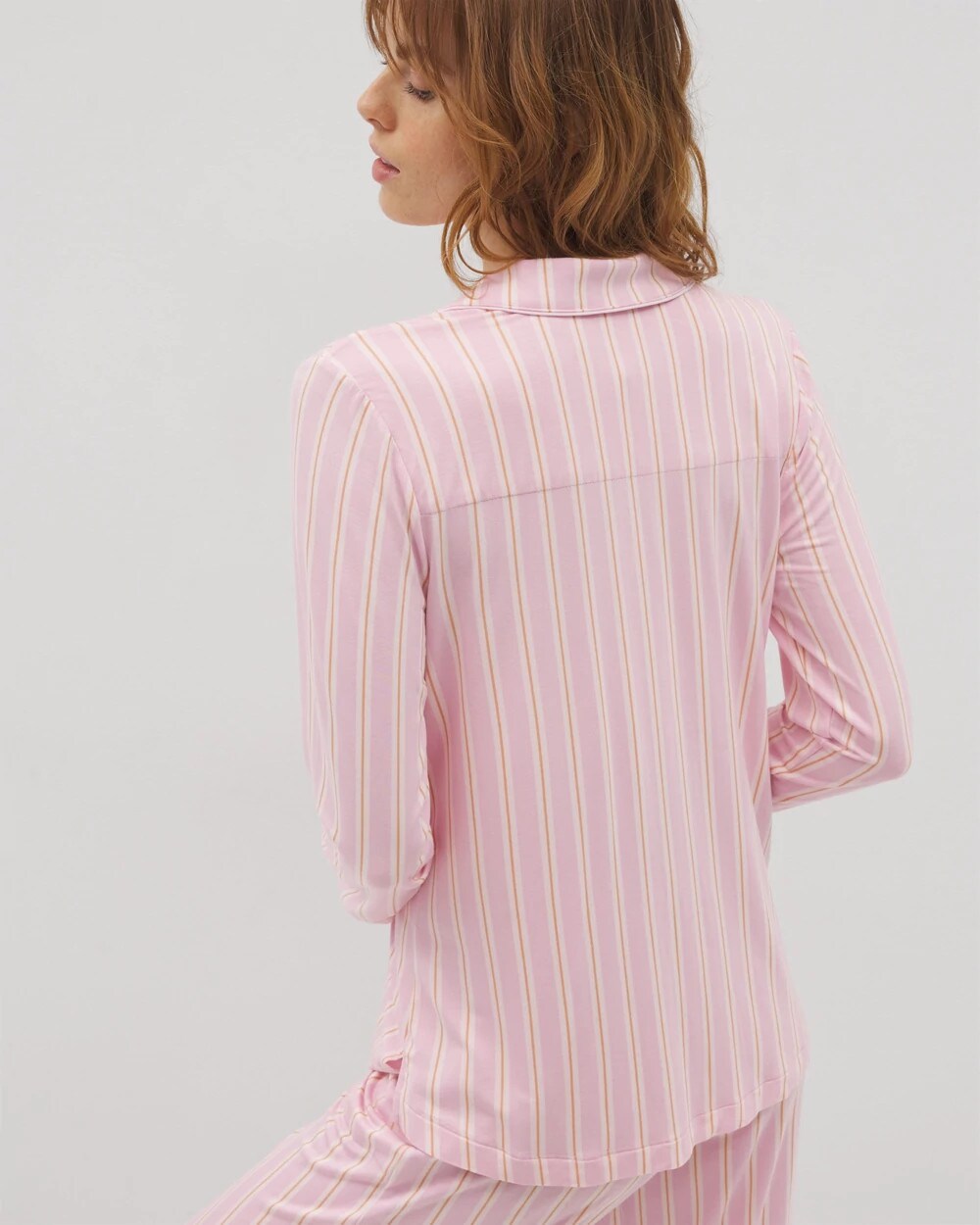 BLISS STRIPE LAVENDER Long-Sleeve Printed Notch Collar Pajama Top