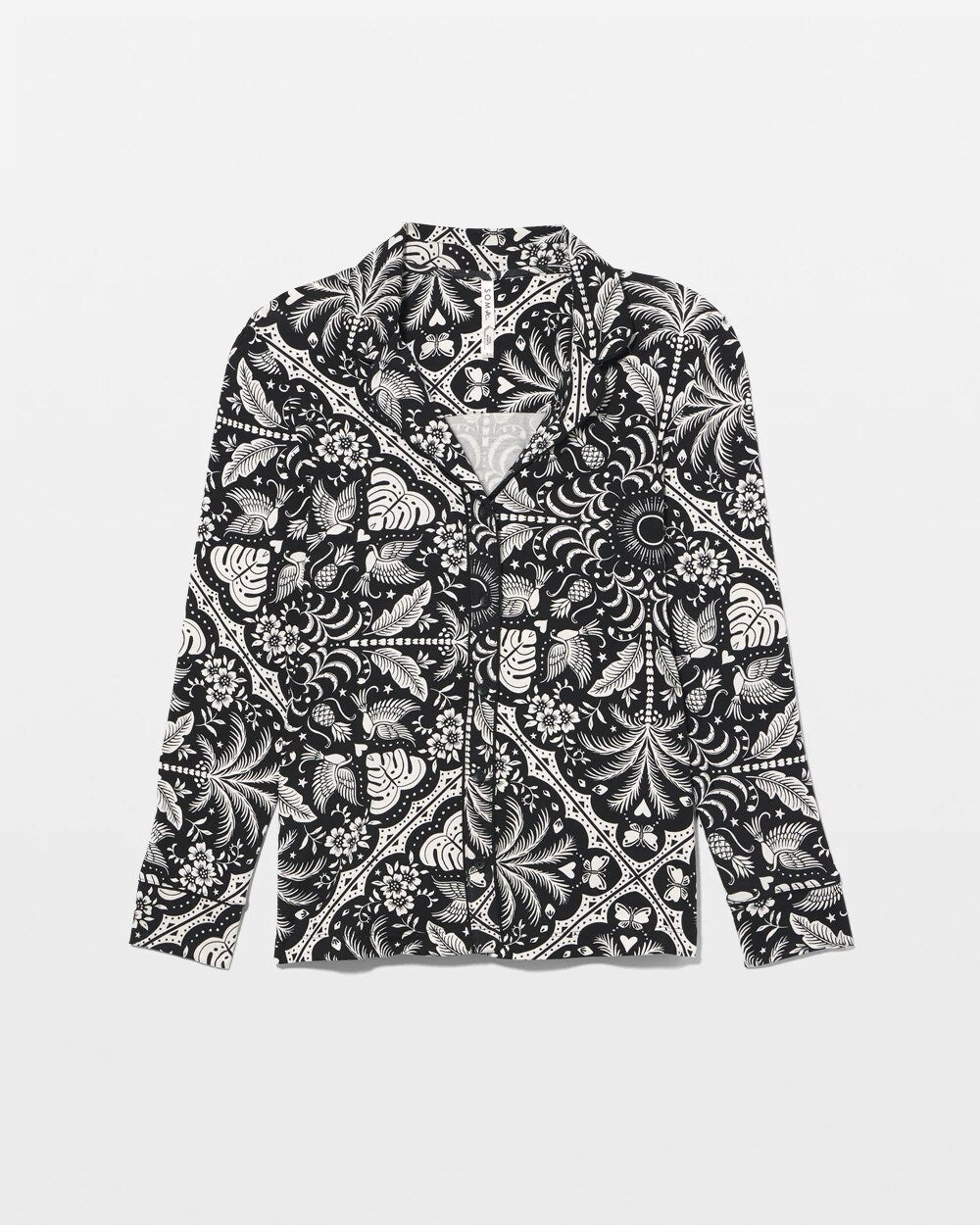 AMAZONIA TILE BLACK Long-Sleeve Printed Notch Collar Pajama Top