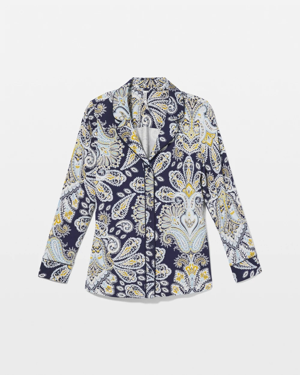 STYLISH PAISLEY NAVY Long-Sleeve Printed Notch Collar Pajama Top