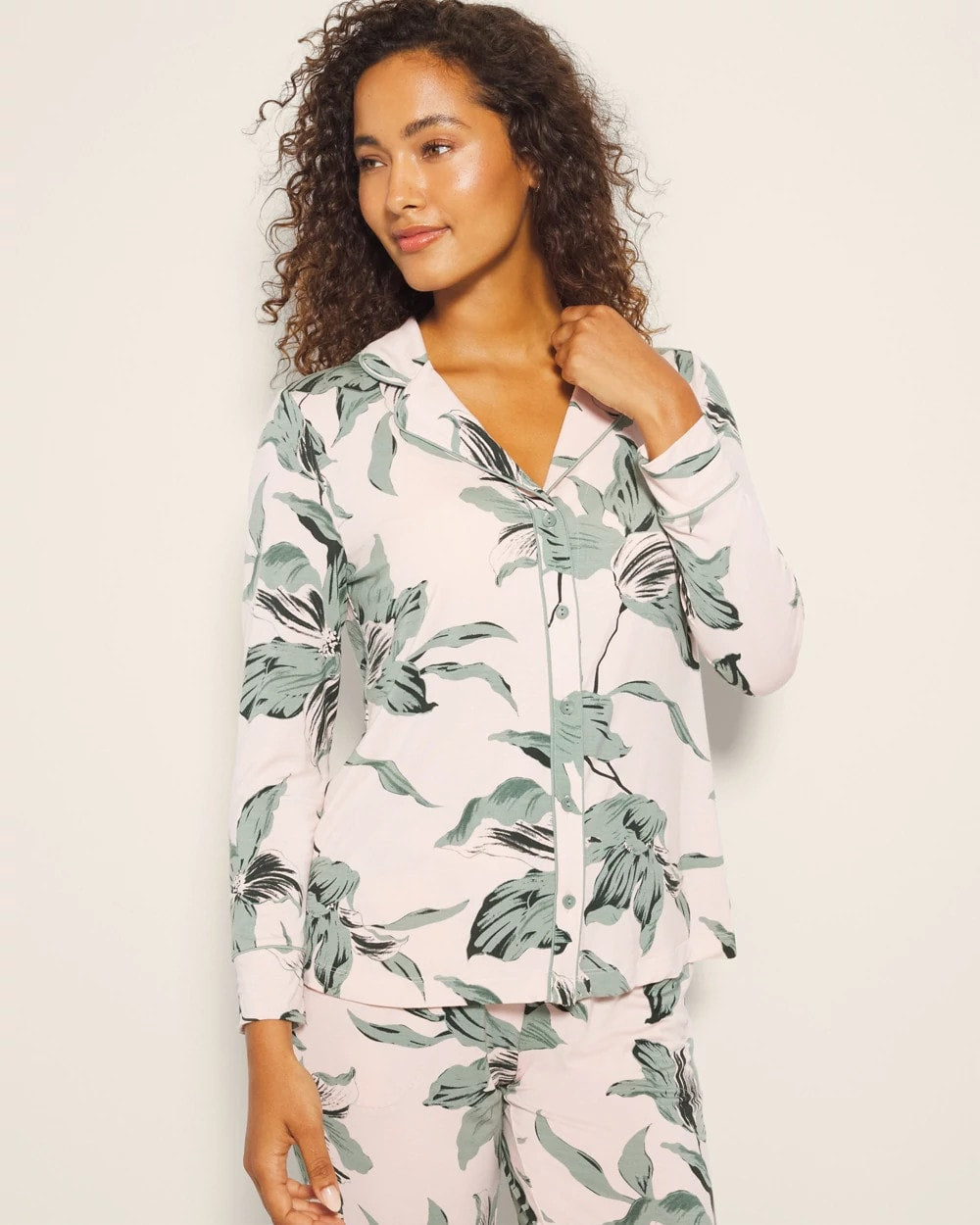 BLOOM BREEZE G SEPIA ROSE Long-Sleeve Printed Notch Collar Pajama Top