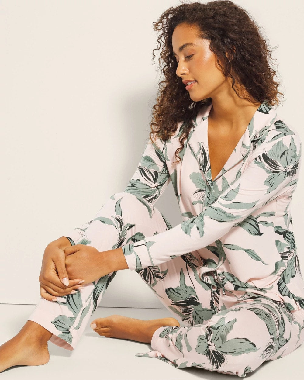 BLOOM BREEZE G SEPIA ROSE Long-Sleeve Printed Notch Collar Pajama Top