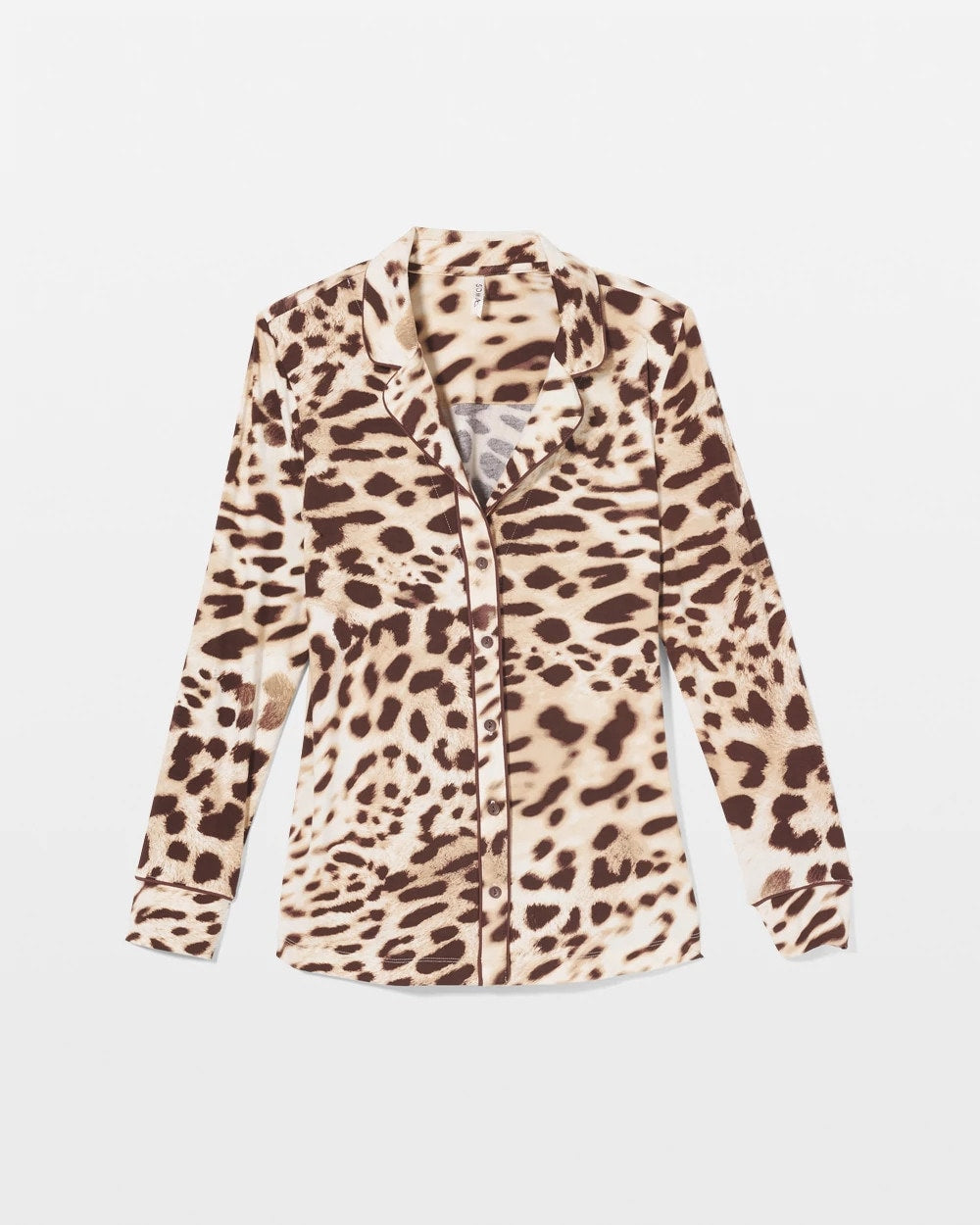 ANIMAL AURA WHITE SMOKE Long-Sleeve Printed Notch Collar Pajama Top