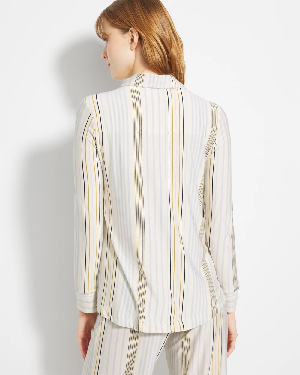 SUMMIT STRIPE CHAMPAGNE Long-Sleeve Printed Notch Collar Pajama Top