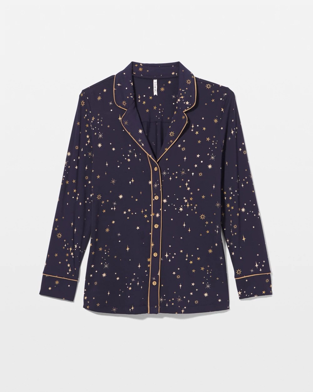 READY TO GLOW NAVY Long-Sleeve Printed Notch Collar Pajama Top
