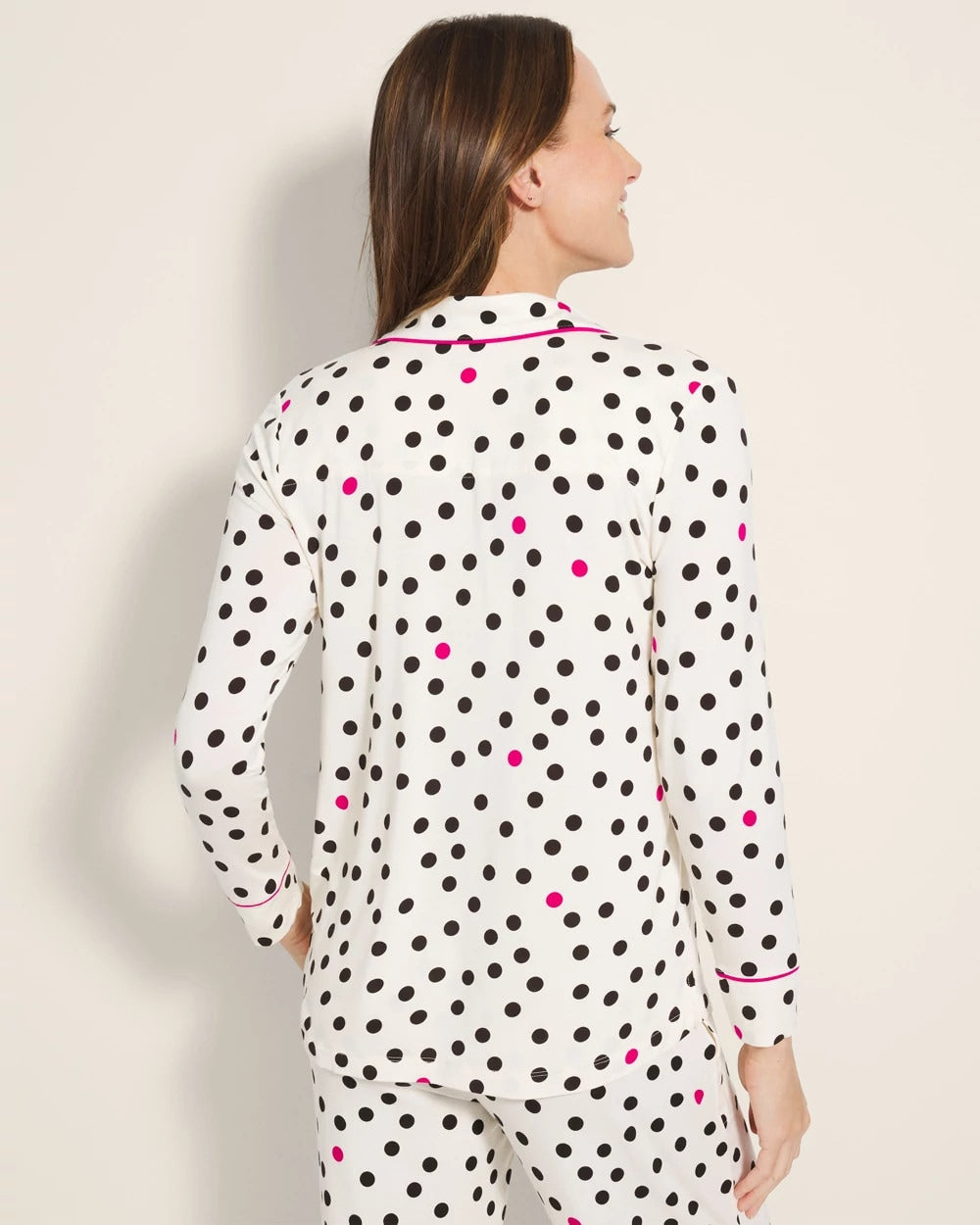FANCIFUL DOT CHAMPAGNE Long-Sleeve Printed Notch Collar Pajama Top