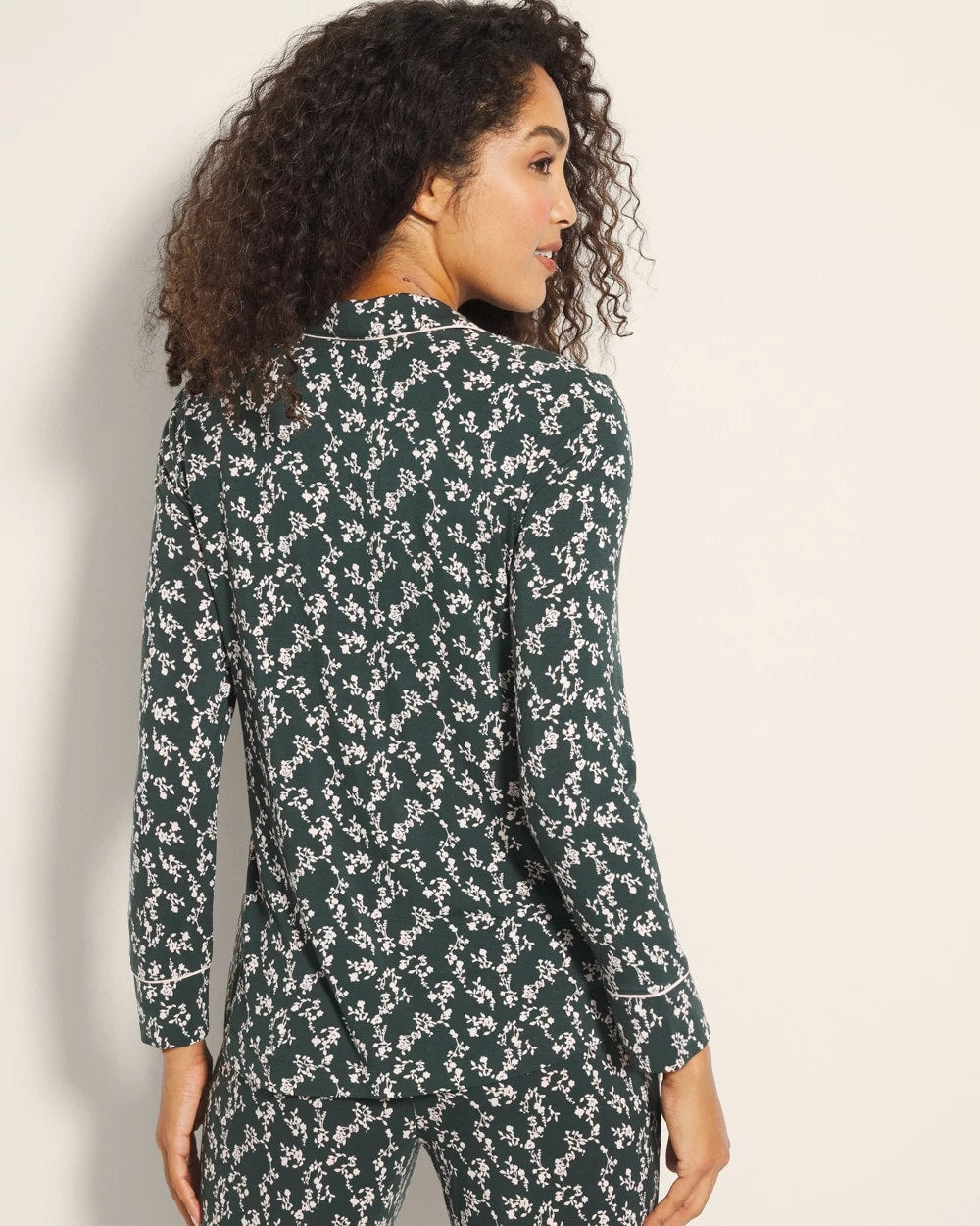 TINY PETALS DK EVERGLADE Long-Sleeve Printed Notch Collar Pajama Top
