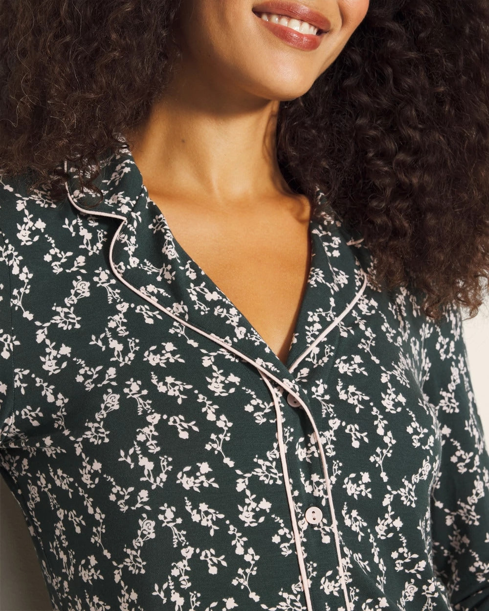 TINY PETALS DK EVERGLADE Long-Sleeve Printed Notch Collar Pajama Top