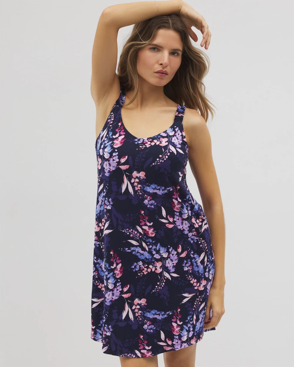 BLOOM BRIGHTLY NAVY Cool Nights Ruffle Strap Chemise