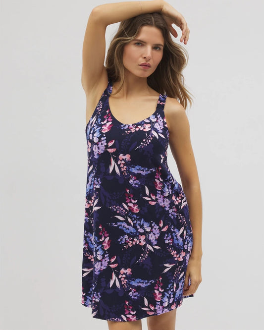 BLOOM BRIGHTLY NAVY Cool Nights Ruffle Strap Chemise
