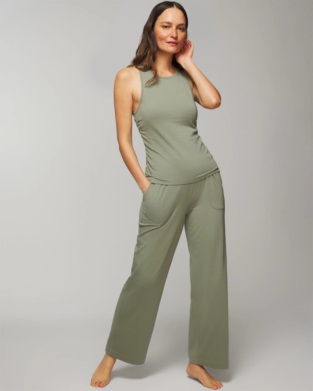 RESTORATION GREEN Shirred Side Pajama Tank