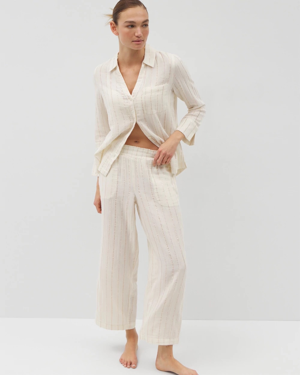 CHAMPAGNE STRIPE Cotton Gauze Pajama Pant