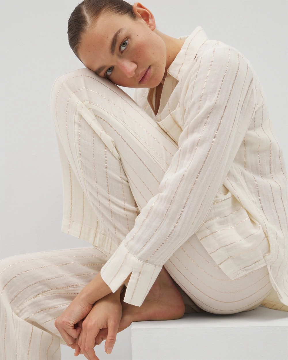 CHAMPAGNE STRIPE Cotton Gauze Pajama Pant