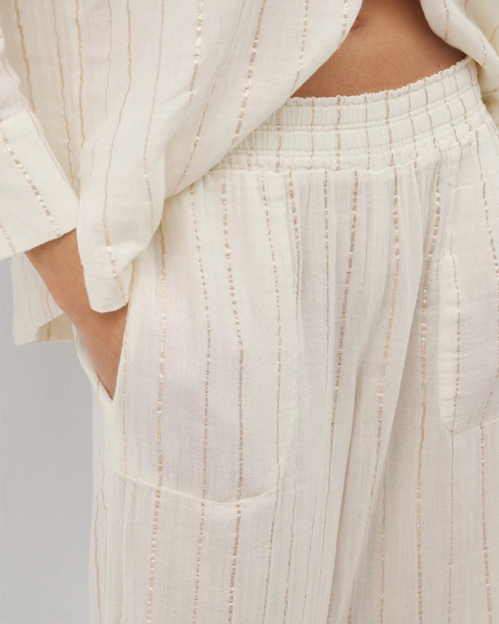 CHAMPAGNE STRIPE Cotton Gauze Pajama Pant