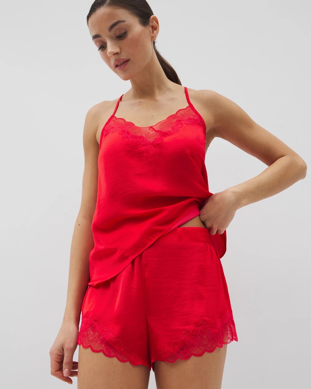 DARE ME RED Lace Trim Pajama Shorts