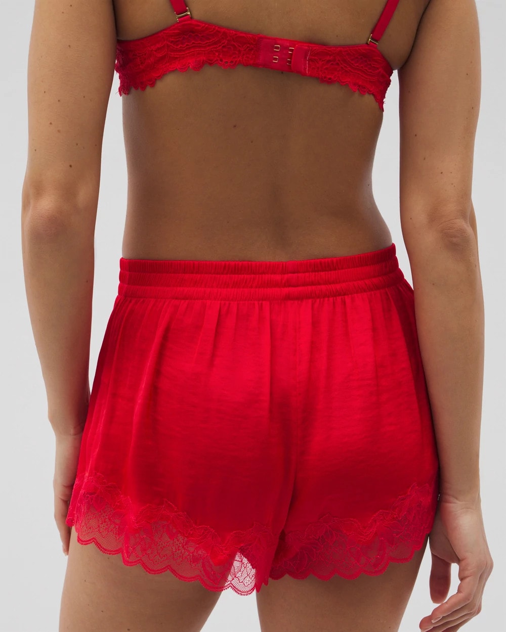 DARE ME RED Lace Trim Pajama Shorts
