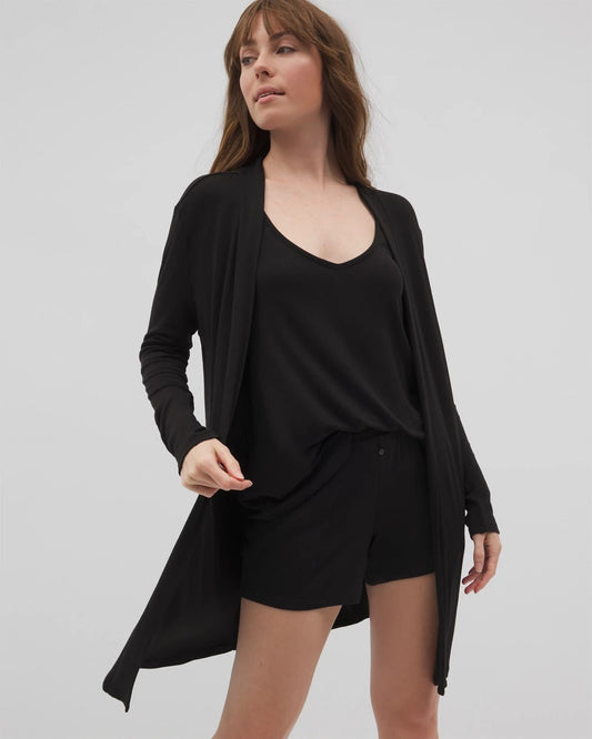 BLACK Lightweight Rib Knit Long Sleeve Wrap