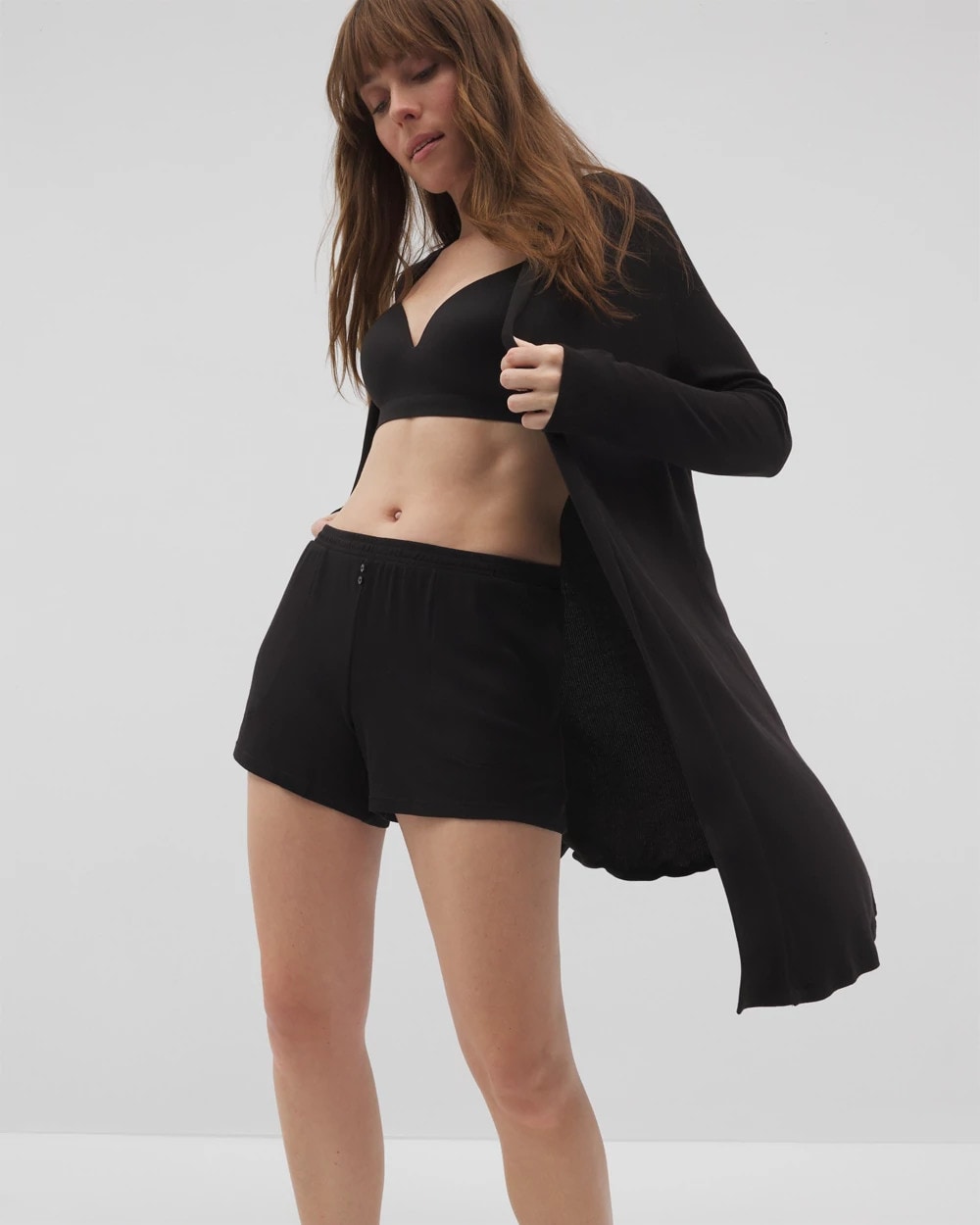 BLACK Lightweight Rib Knit Long Sleeve Wrap