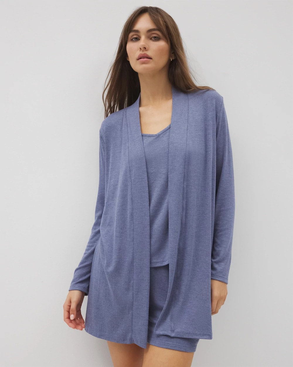 HEATHER DUSK Lightweight Rib Knit Long Sleeve Wrap