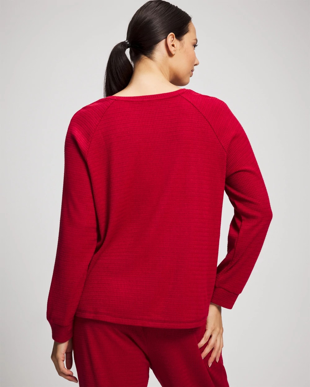 PAINT THE TOWN RED Cozy Waffle Long Sleeve V-Neck Pajama Top