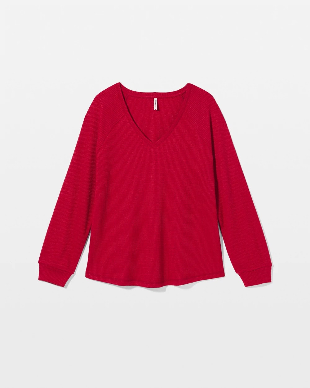 PAINT THE TOWN RED Cozy Waffle Long Sleeve V-Neck Pajama Top