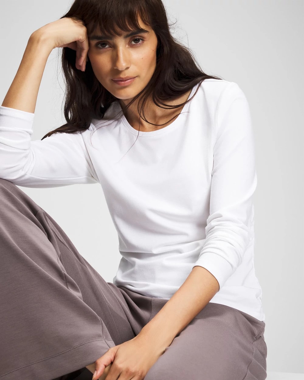 OPTIC WHITE Ruched Long Sleeve Pajama Tee