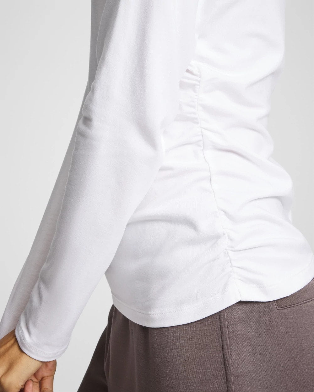 OPTIC WHITE Ruched Long Sleeve Pajama Tee