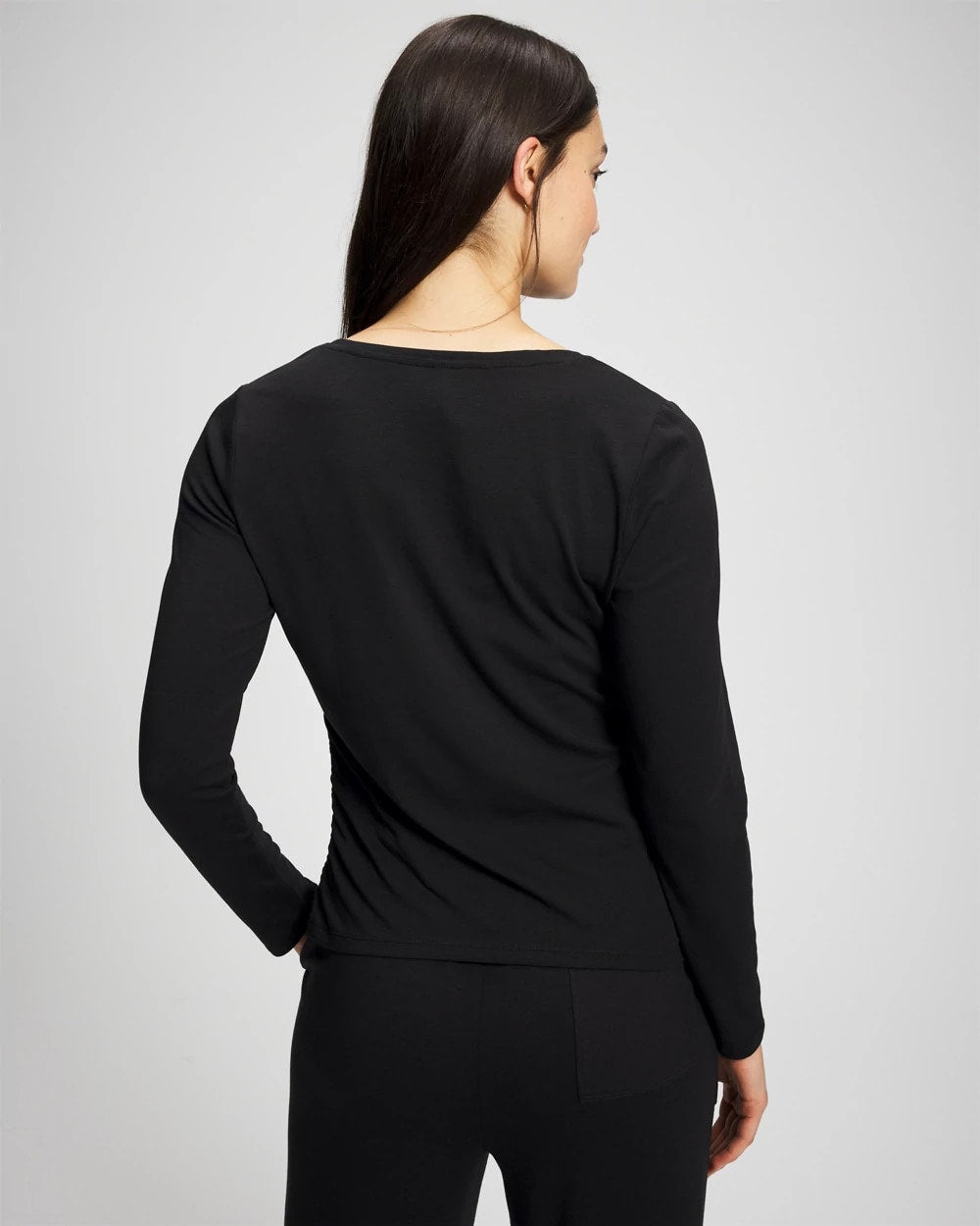 BLACK Ruched Long Sleeve Pajama Tee