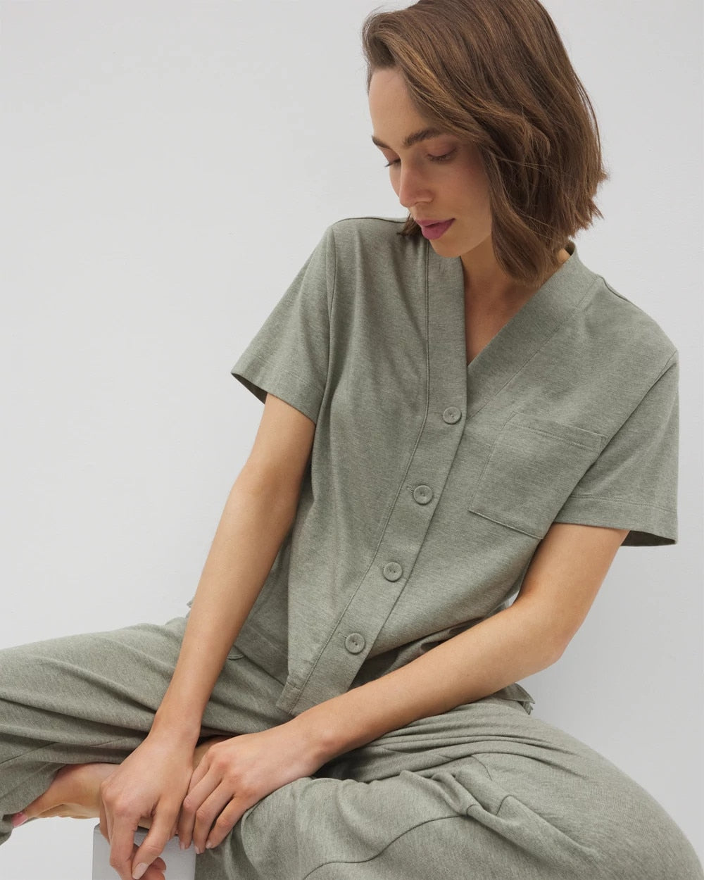 HEATHER HIGHLANDS Button-Front Pajama Tee