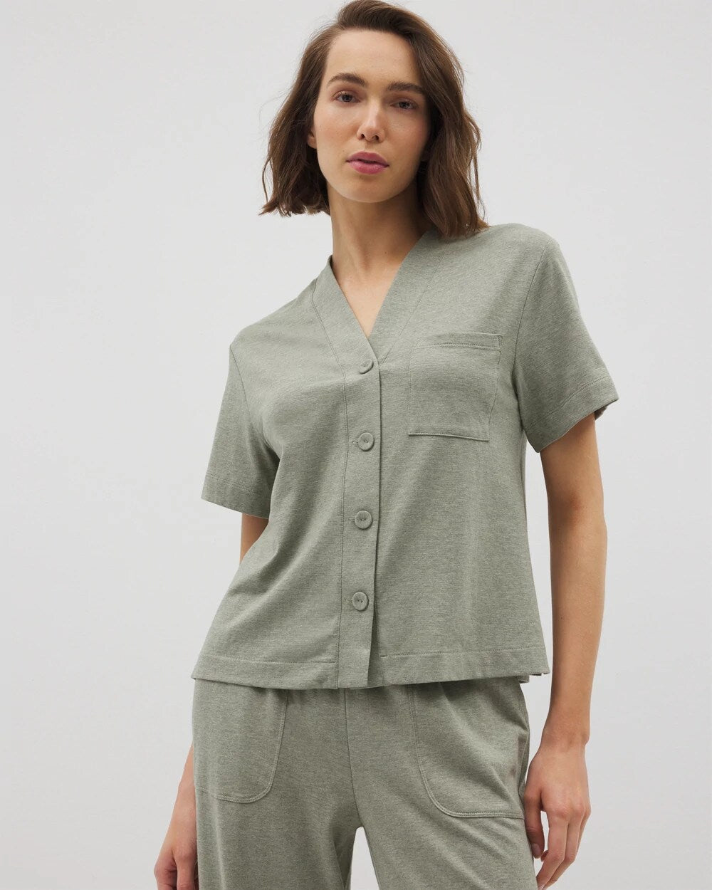 HEATHER HIGHLANDS Button-Front Pajama Tee