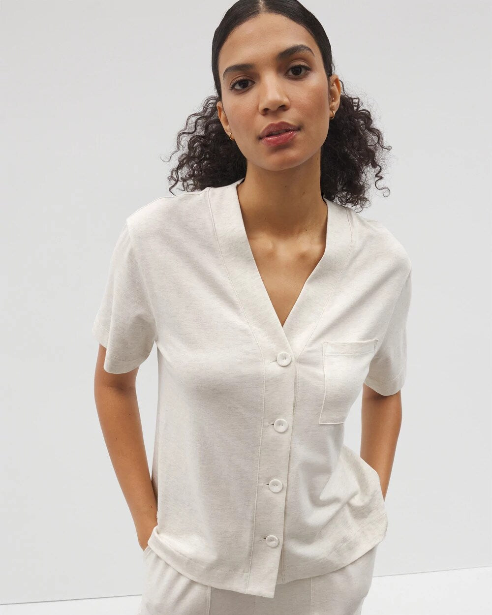 HEATHER CRYSTAL Button-Front Pajama Tee