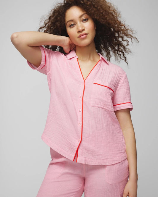 CROSSDYE MAKE ME BLUSH Short-Sleeve Notch Collar Pajama Top