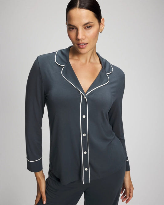 PETROL Long-Sleeve Notch Collar Pajama Top