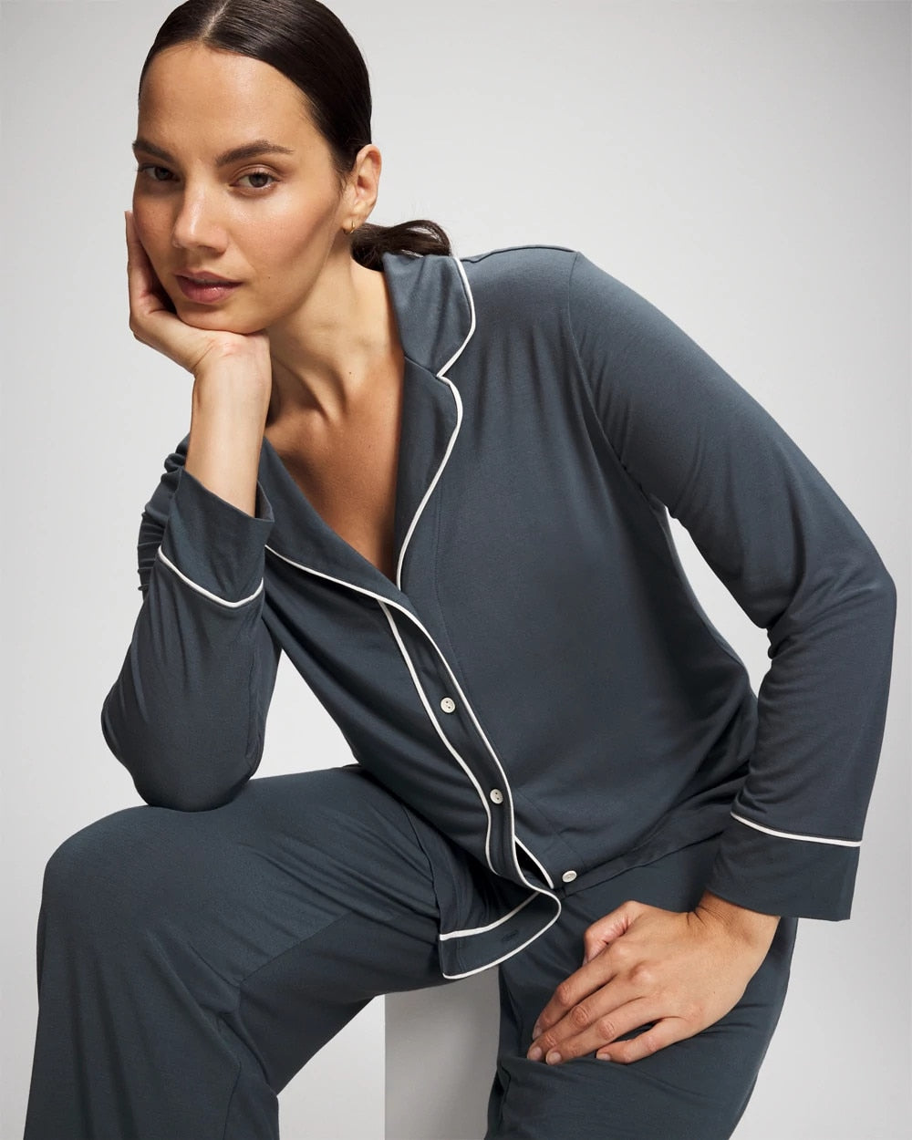 PETROL Long-Sleeve Notch Collar Pajama Top