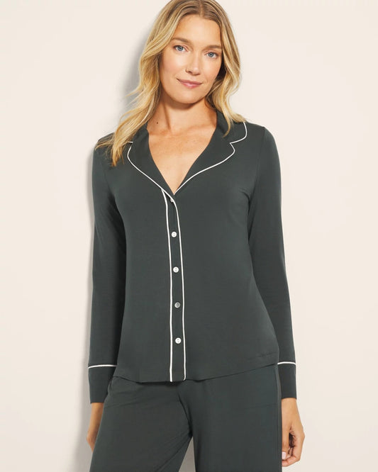 DARK EVERGLADE Long-Sleeve Notch Collar Pajama Top