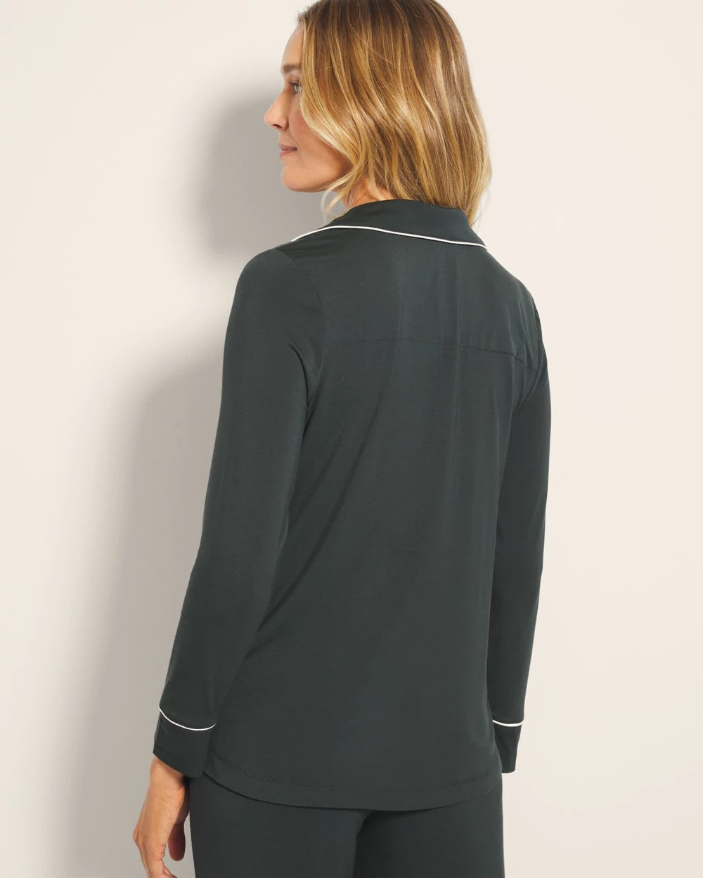 DARK EVERGLADE Long-Sleeve Notch Collar Pajama Top