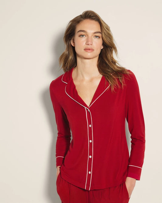 PAINT THE TOWN RED Long-Sleeve Notch Collar Pajama Top