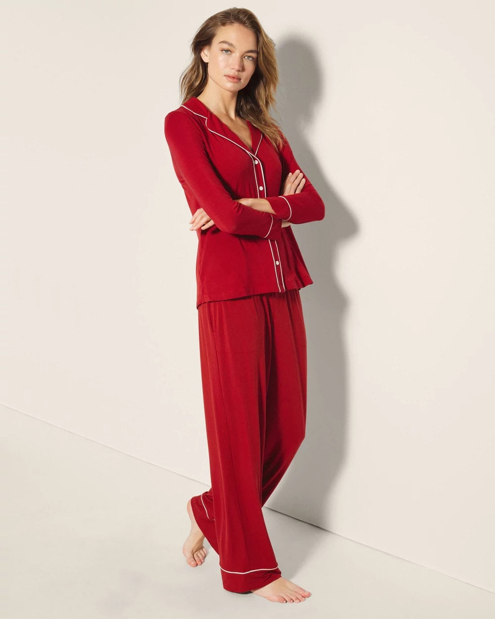 PAINT THE TOWN RED Long-Sleeve Notch Collar Pajama Top