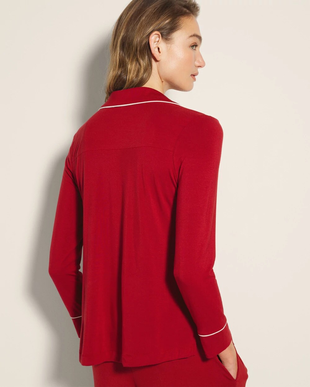 PAINT THE TOWN RED Long-Sleeve Notch Collar Pajama Top